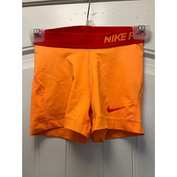 Nike Pro Women Dri-Fit Athletic Workout Stretch Compression Shorts Size S Orange - Picture 2 of 4